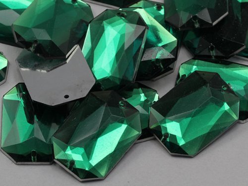 25x18mm Emerald CH18 Octagon Flat Back Sew On Beads for Crafts - 20 Pieces
