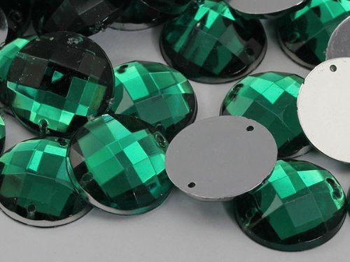 10mm Emerald CH18 Round Flat Back Sew On Beads for Crafts - 100 Pieces [Kitchen]