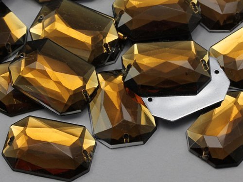 18x13mm Smokey Topaz CH25 Octogon Flat Back Sew On Beads for Crafts - 50 Pieces