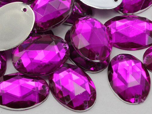 25x18mm Fuchsia CH21 Oval Flat Back Sew On Beads for Crafts - 20 Pieces
