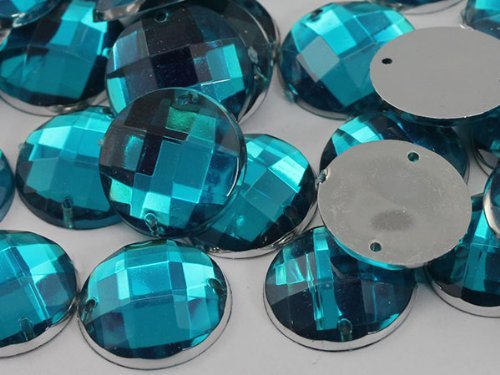 12mm Aqua CH24 Round Flat Back Sew On Beads for Crafts - 60 Pieces [Kitchen]