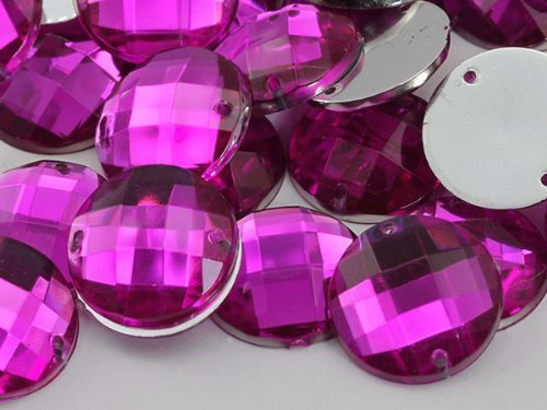 10mm Fuchsia CH21 Round Flat Back Sew On Beads for Crafts - 100 Pieces [Kitchen]