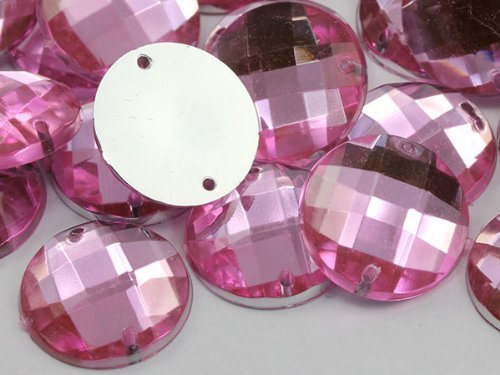 10mm Pink Lt. CH13 Round Flat Back Sew On Beads for Crafts - 100 Pieces