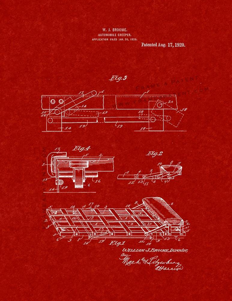 Automobile Creeper Patent Print - Burgundy Red