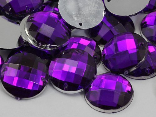 16mm Amethyst CH05 Round Flat Back Sew On Beads for Crafts - 40 Pieces [Kitchen]