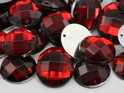 14mm Ruby CH17 Round Flat Back Sew On Beads for Crafts - 50 Pieces [Kitchen]