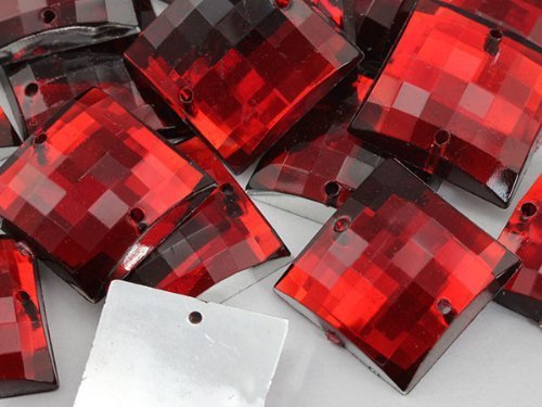 18mm Ruby CH17 Square Flat Back Sew On Beads for Crafts - 25 Pieces [Kitchen]