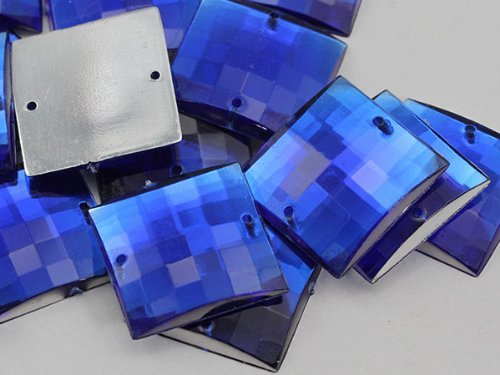12mm Sapphire CH09 Square Flat Back Sew On Beads for Crafts - 60 Pieces