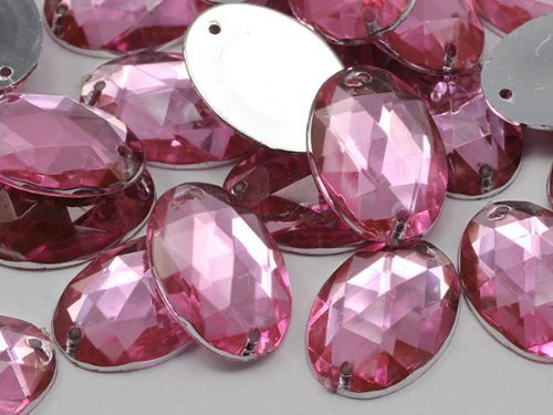 25x18mm Pink - Lt. CH13 Oval Flat Back Sew On Beads for Crafts - 20 Pieces