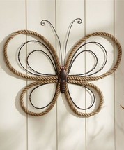Butterfly Wall Plaque w Brown Hemp Rope & Metal Wing Accents 26" Nautical Gift