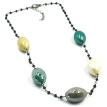 GREEN GRAY YELLOW 2.5cm ALTERNATE MURANO GLASS OVALS NECKLACE 20" MADE IN ITALY image 1
