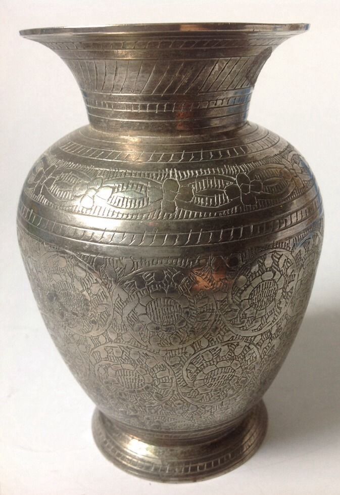 Vintage Etched Engraved Silver Plate Vase 5" and 50 similar items