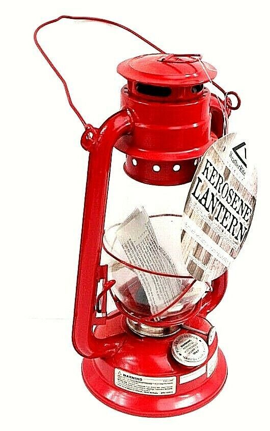 Kerosene Oil Lantern red glass globe indoors outdoors hurricane