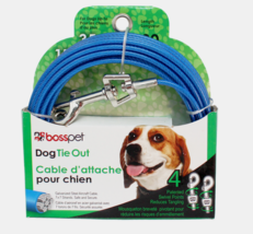 PDQ Boss Pet 30&#39; DOG TIE OUT Blue/Silver Vinyl Coated Cable MEDIUM Dog 3... - $17.10