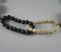 .925 SILVER RHODIUM MULTI STRAND NECKLACE WITH WHITE AND BLUE PEARLS image 4
