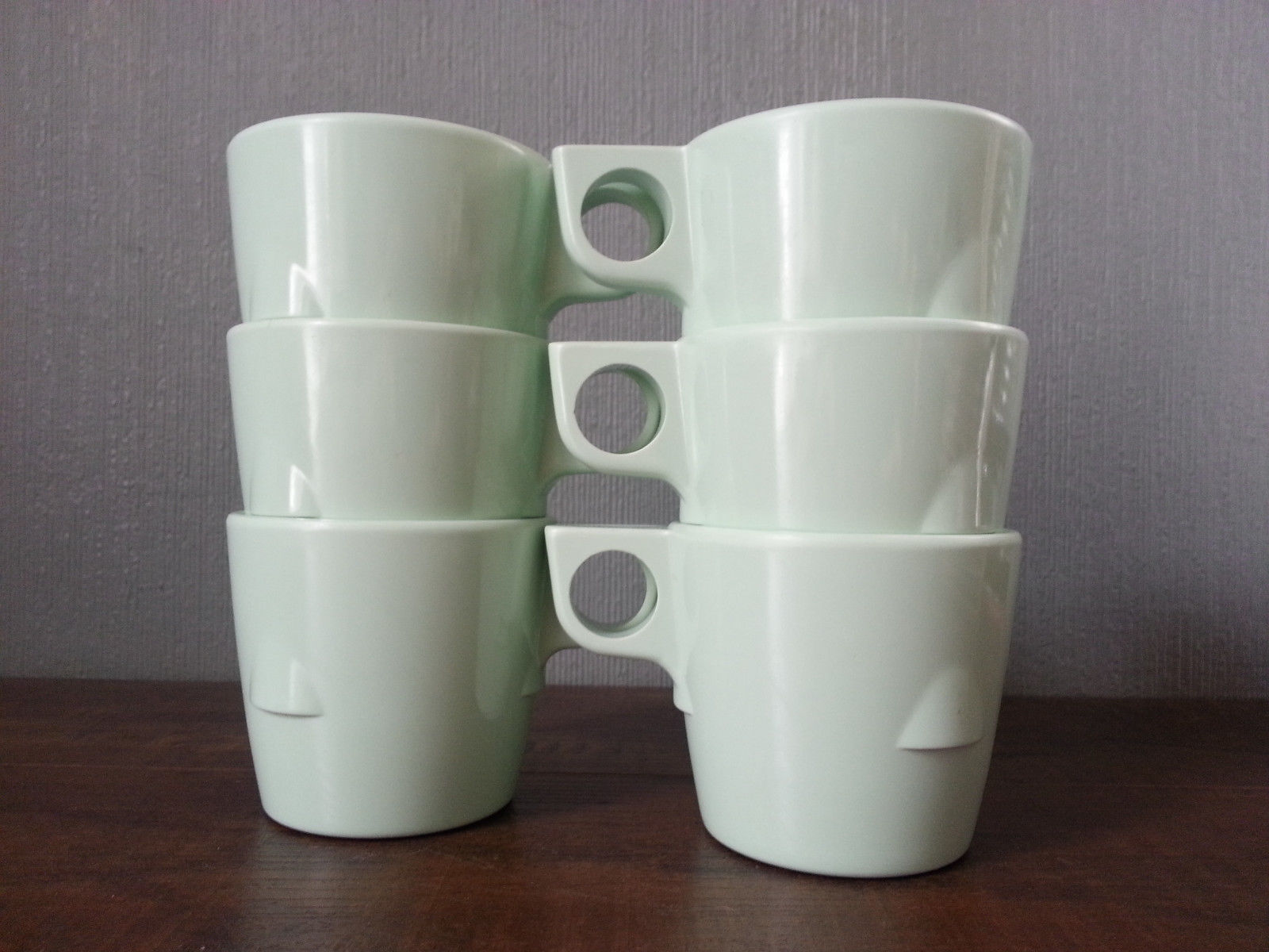 Six Dallas Ware Mint Green Melmac Melamine Stacking Coffee Mugs Tea Cup