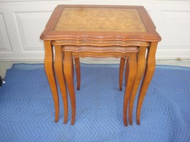 FRENCH PROVINCIAL NESTING STOCK TABLES LEATHER TOP - $440.55