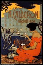 Calderoni Milano Italy Jewelry Woman Admiring Diamond Devil Vintage Poster Repro - $10.96+