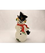 11&quot; Porcelain Snowman Figurine, Black Top Hat, Red Scarf, Candy Cane, Ho... - $39.15