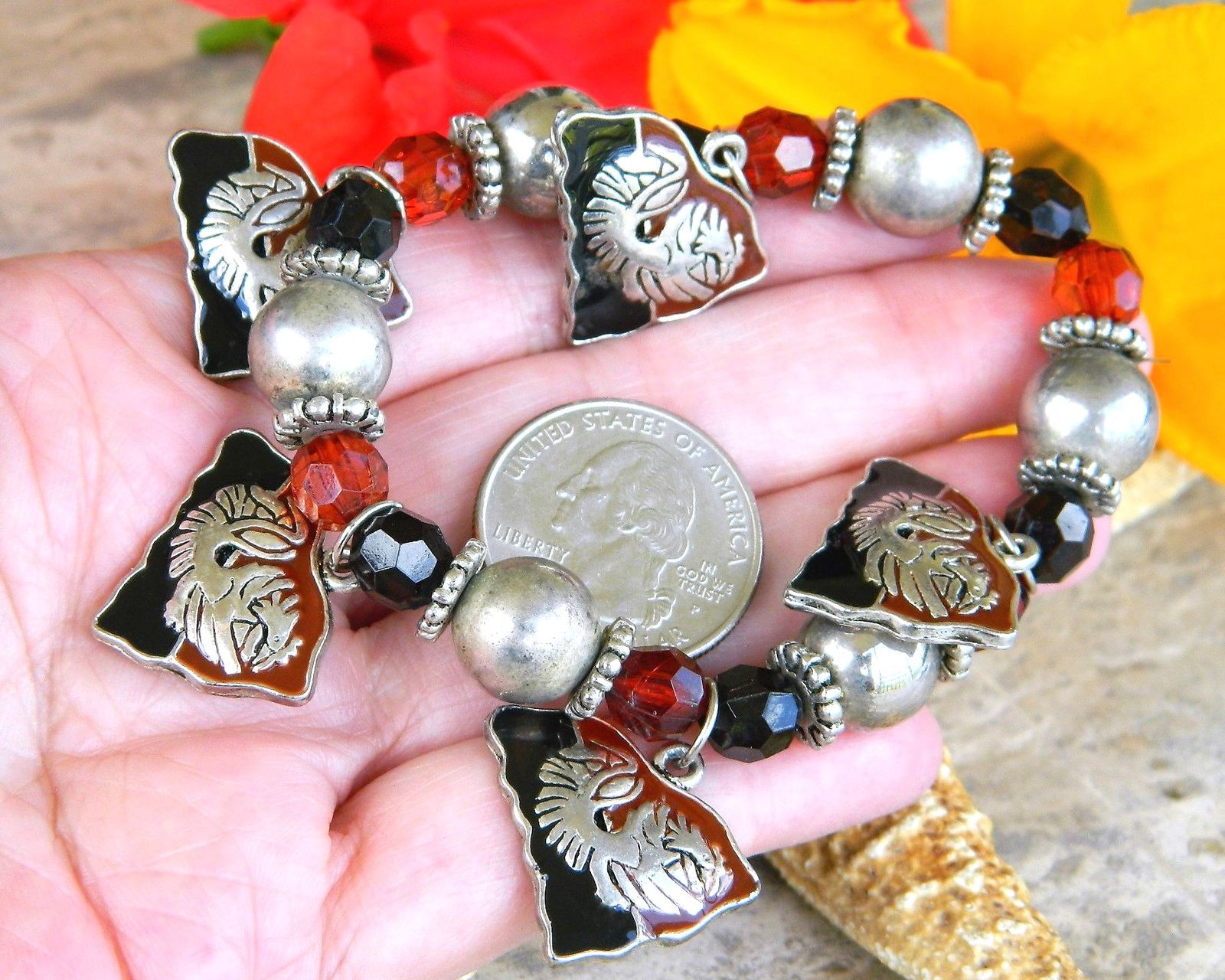 USC Fighting Gamecock Rooster Black Silver Stretch Bracelet Bracelets & Charms