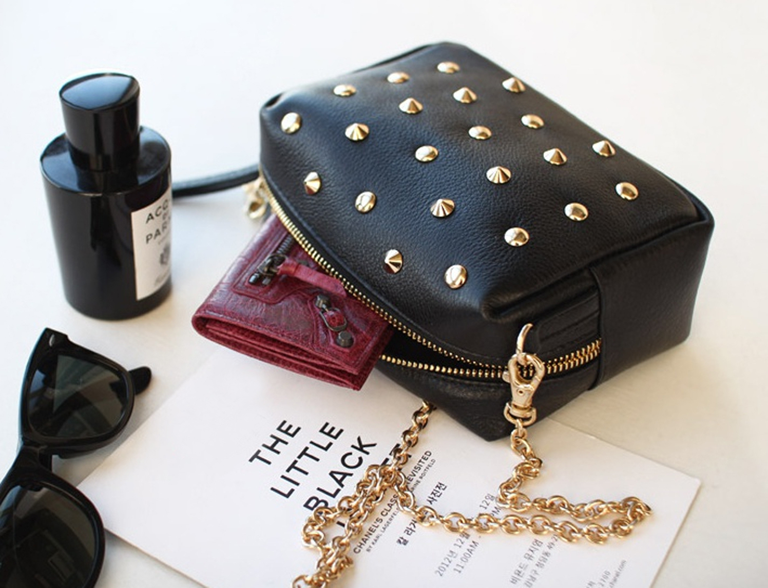 Chic Studded Black Little Purse. Black Genuine Leather Handbag.Studs Clutch Bag - Handbags & Purses