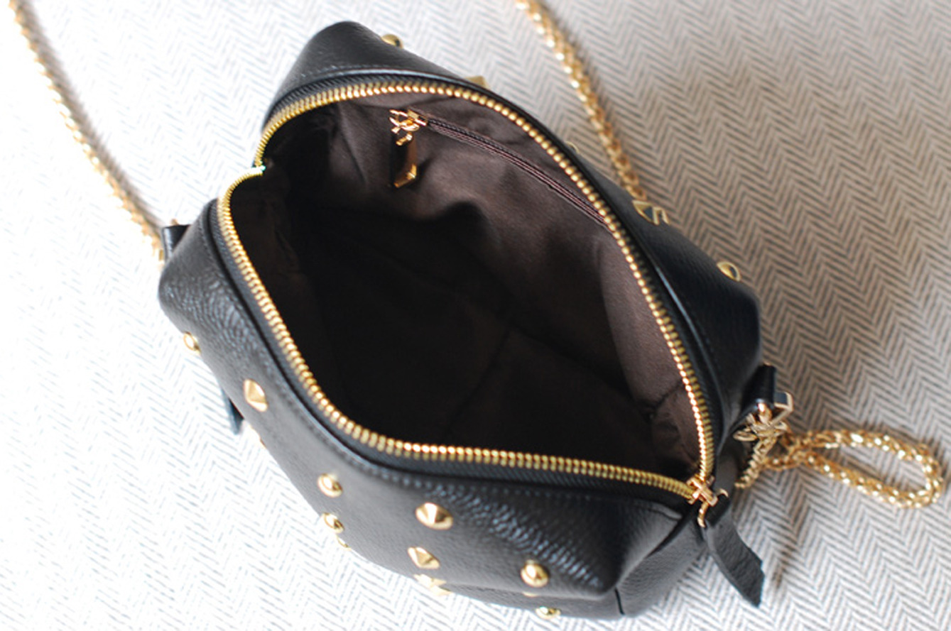 Chic Studded Black Little Purse. Black Genuine Leather Handbag.Studs Clutch Bag - Handbags & Purses