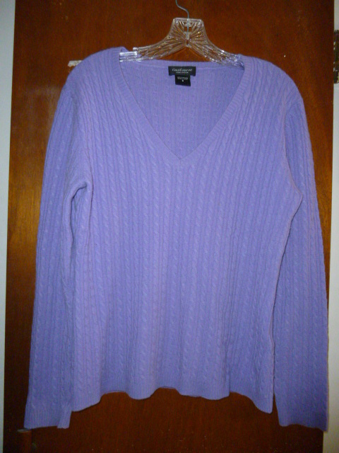 Womens Purple Cashmere Sweater S Small Cable Knit V Neck Lord and ...