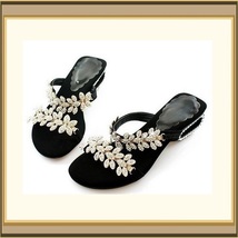  Venusian Gold Leaf Diamond Rhinestone Sheepskin Leather Sandal Bridal Slippers  image 5