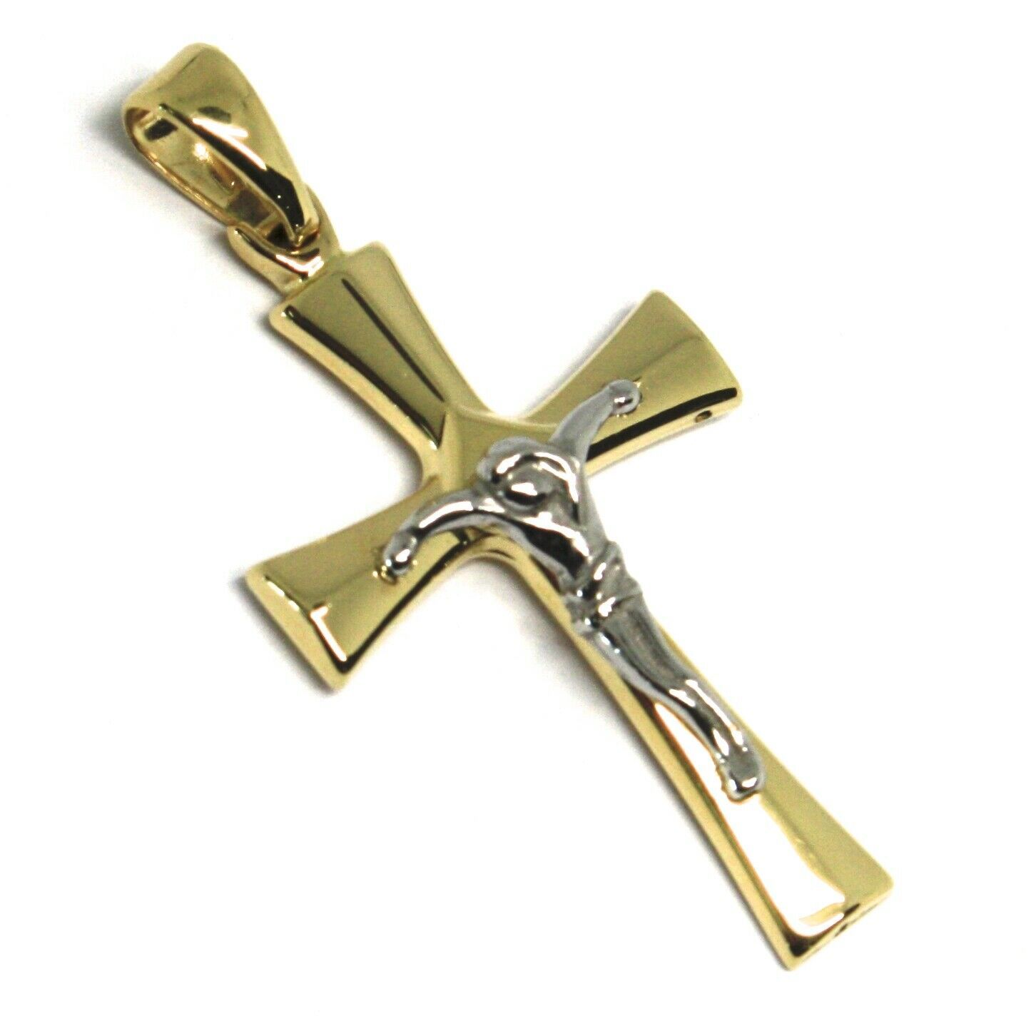 CIONDOLO CROCE ORO GIALLO BIANCO 18K, CRISTO, STILIZZATA, PENDENTE ...