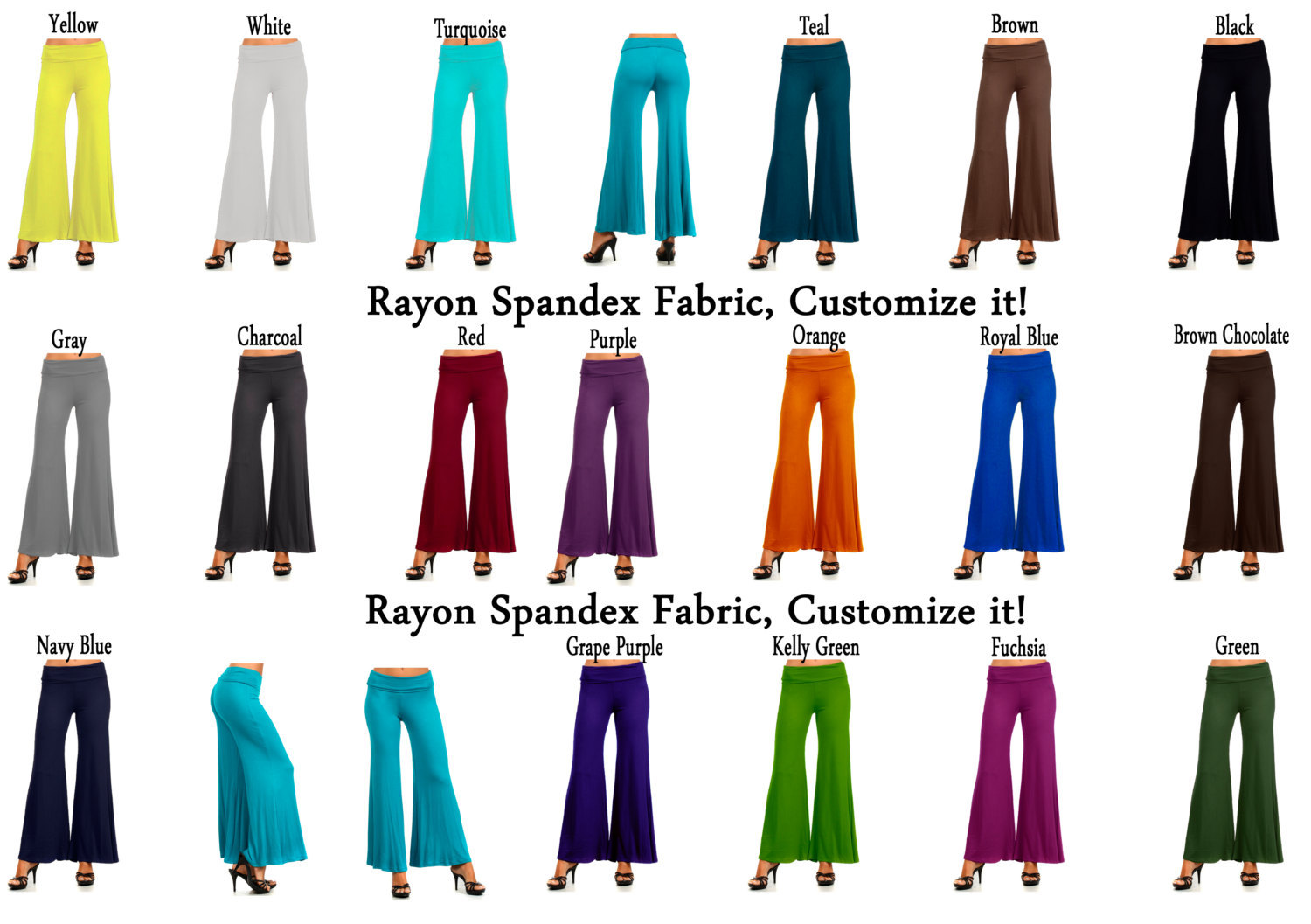 Image of Women's Rayon Viscose Spandex Solid Color Palazzo Wide Legged Pants Many Colors