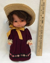 1960&#39;s Cuddlebun Girl Doll Vinyl Red Corduroy Dress Straw Bonnet Hat RARE - $19.75