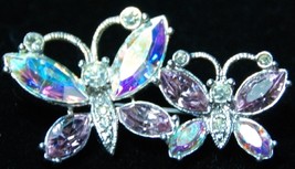 Butterfly Pair Aurora Borealis Crystal Stone Brooch - £13.17 GBP