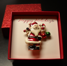 Christmas Pin Santa Cane and Jingle Bells Cloisonne Type Enamel Treatmen... - $9.99