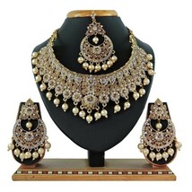 Lct White Choker Ethnic Indian Traditional Wedding Gold Tone Diamond Jewelry Set - $35.53