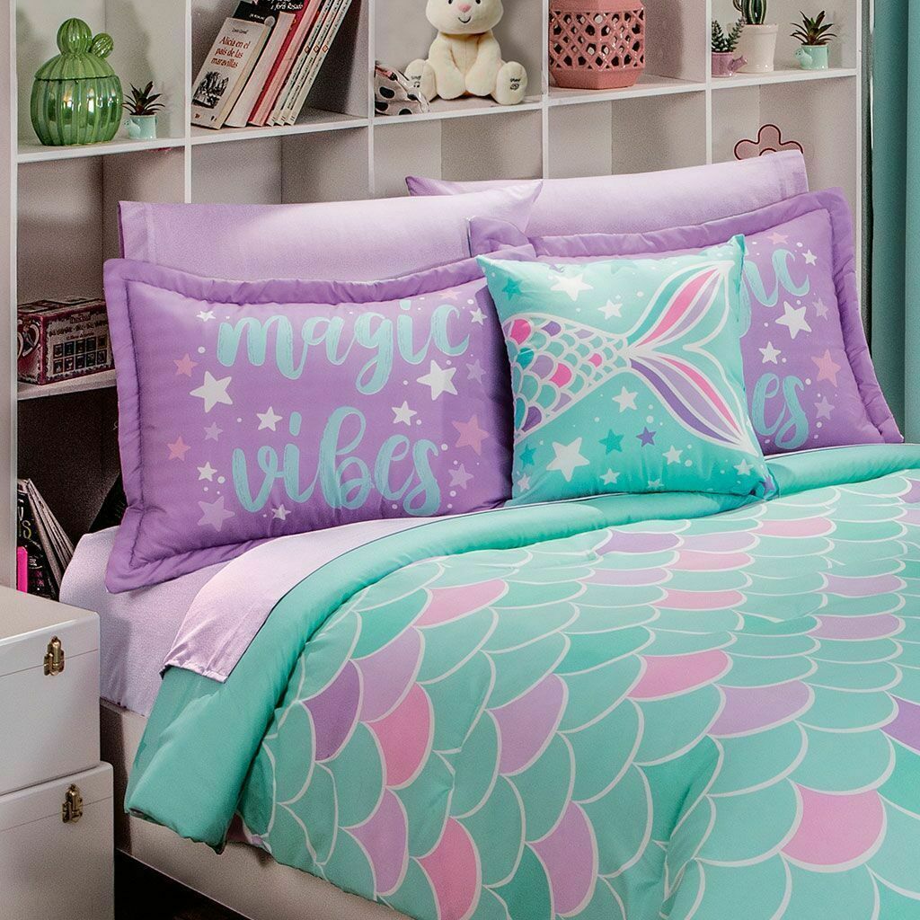 Girls Mermaid Green with Purple Reversible Comforter Set by Intima ...