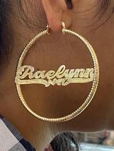 14k gold overlay personalized Hoop Earrings 3"  /#c6 - $44.99