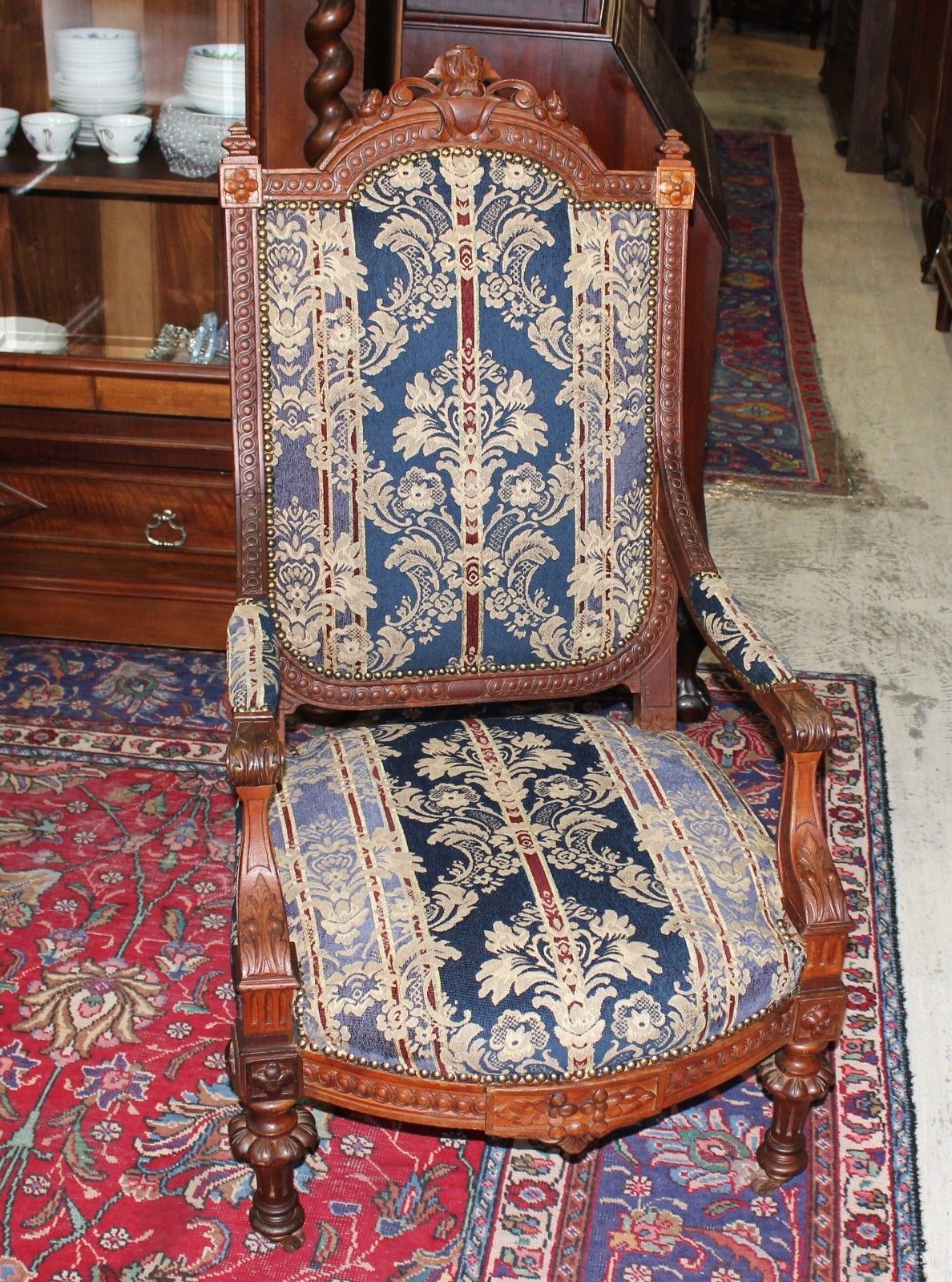 Download Beautiful French Antique Upholstered Renaissance Carved Arm Chair. - 1800-1899