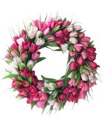 16&quot; Door Front Wreath  Artificial Tulip Fake Flower for Outside Home Wal... - $95.85