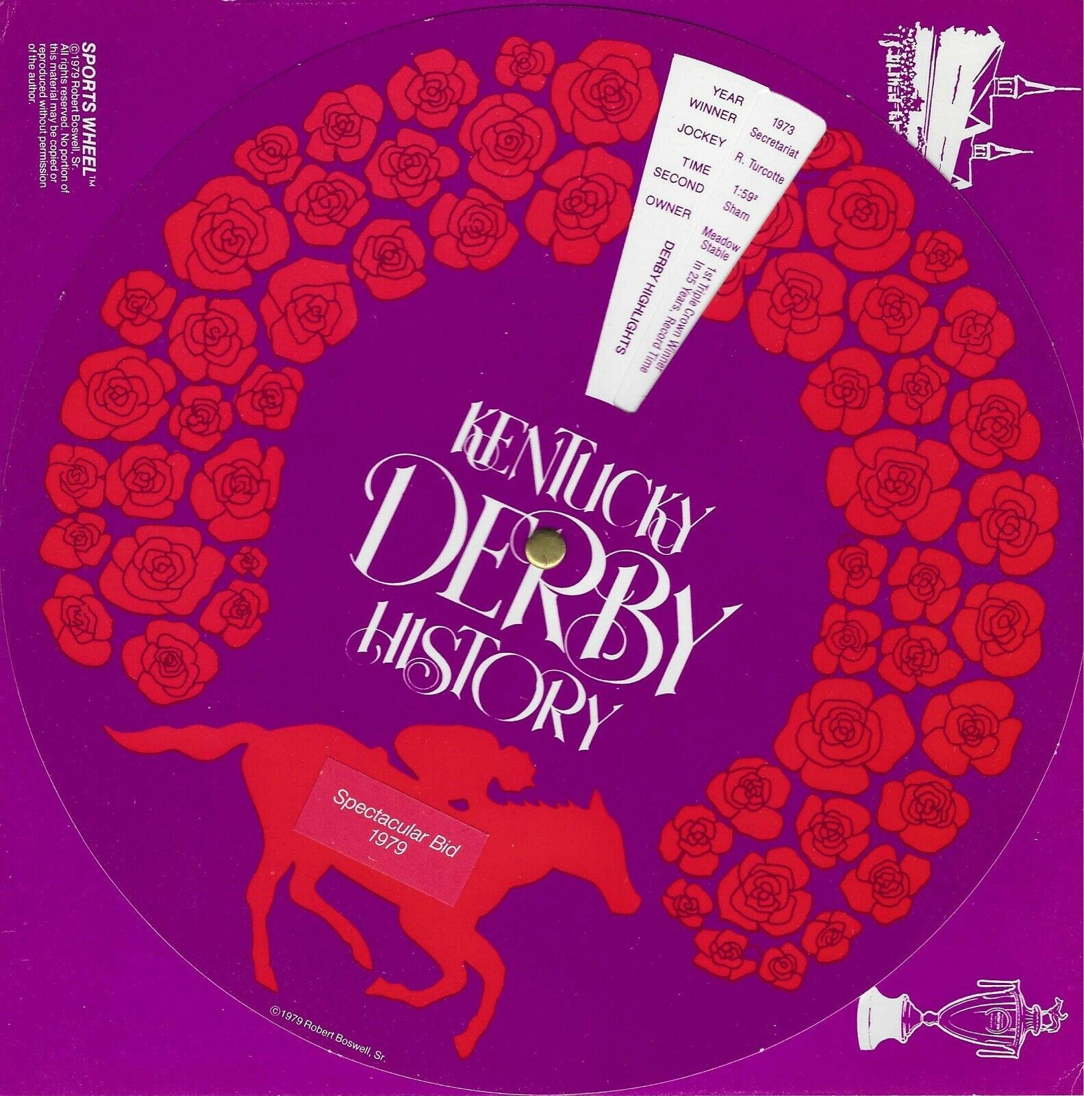 Kentucky Derby History Wheel 1875 1979 in MINT Condition Horse Racing