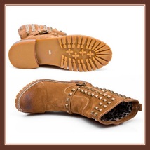 Straps and Stud Rivets Genuine Cowhide Suede Leather Vintage Adventure Boots image 2