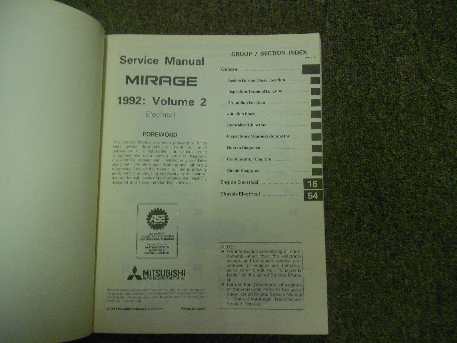 ... 1992 MITSUBISHI Mirage Service Repair Shop Manual OEM 92 Volume 2 Electrical ...