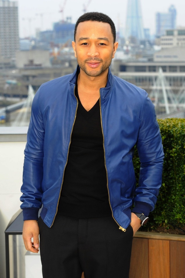 HANDMADE CUSTOM JOHN LEGEND IN BLUE LEATHER JACKET, MENS FASHION