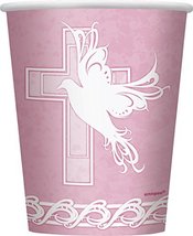 Unique Baptism Party Supplies Cups Dove Cross Pink 9 Oz - $3.62