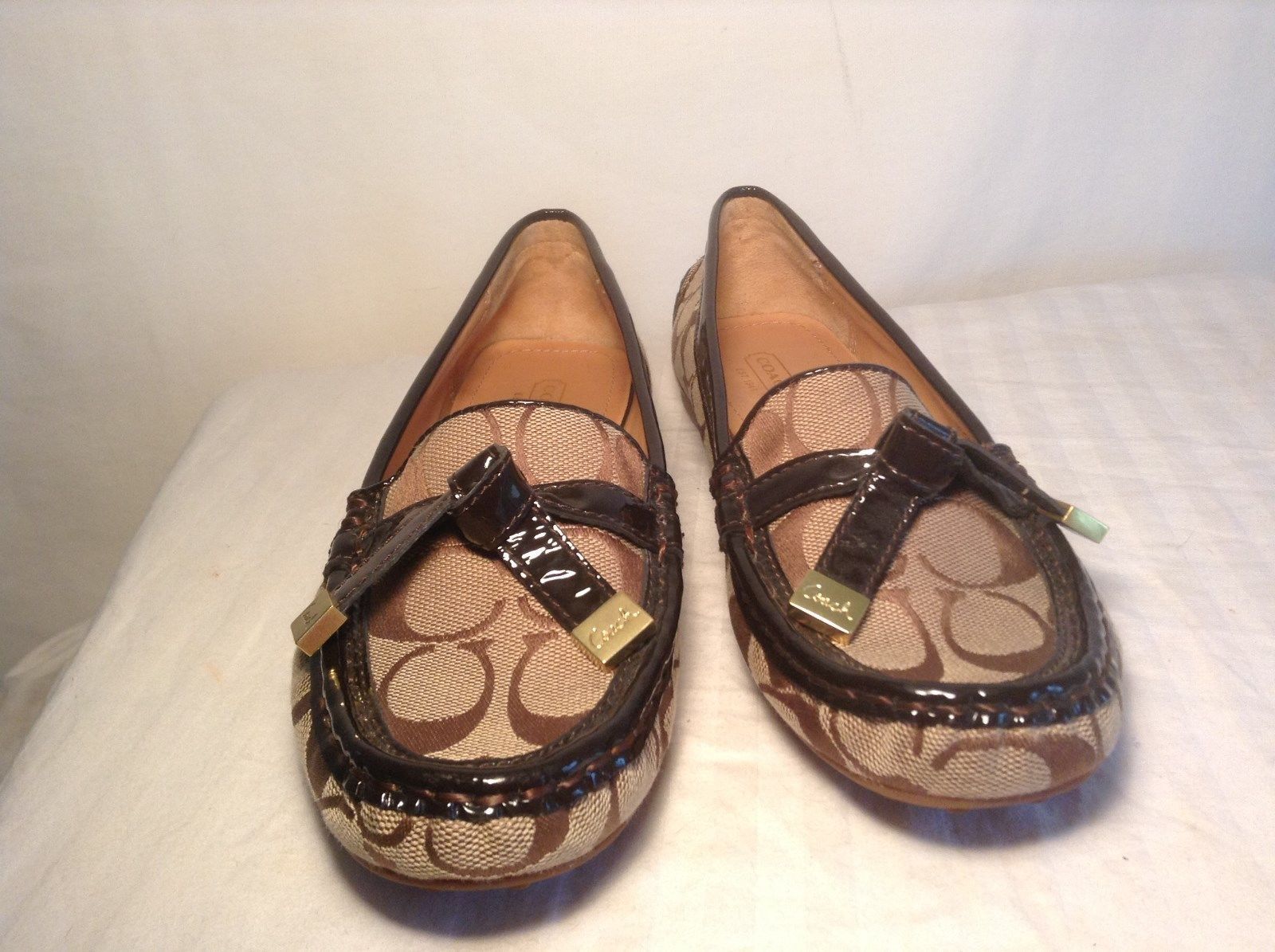 CoachFrida Signature Khaki Brown Loafers Shoes Sz 7.5 M