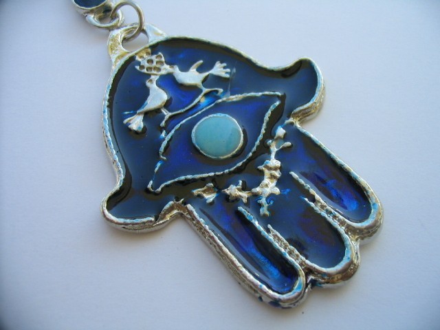 Blue hamsa with wealth bless and evil eye protection from Israel jewish charm