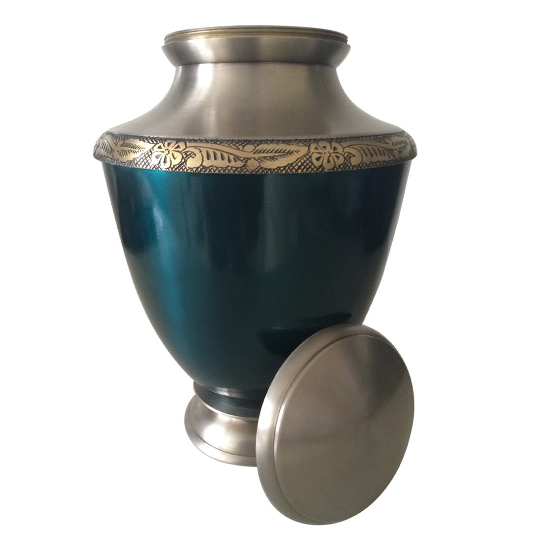 Large Size Blue Antique Engraved Border Adult Urn For Human Ashes