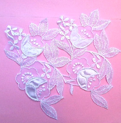 4 Flower WHITE Layered Soft Sew-On Embroidered Lace Applique 10