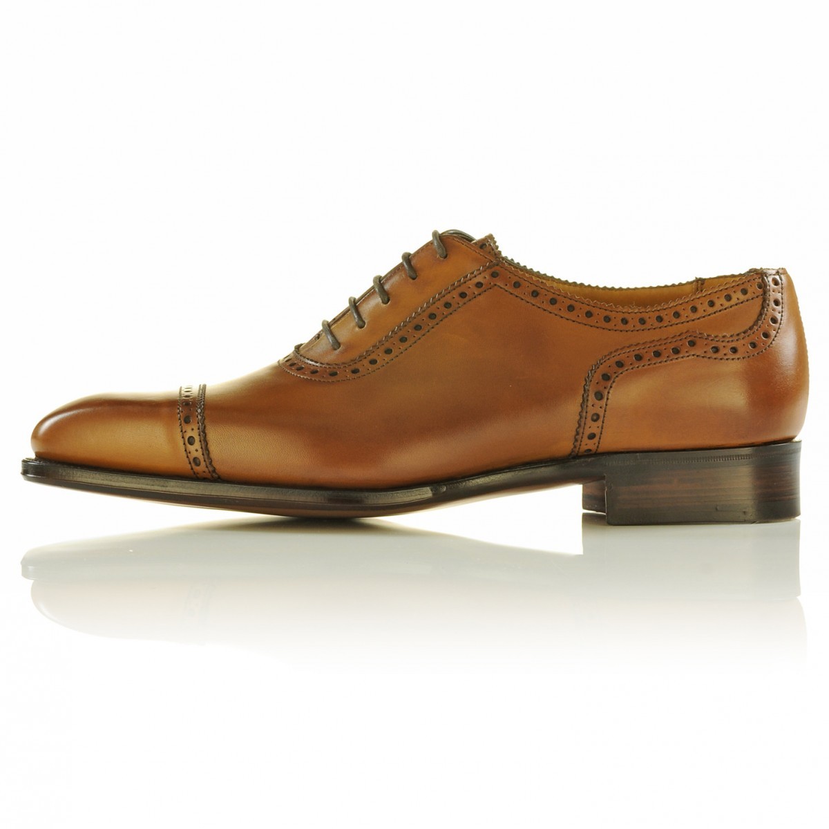 Customized Men's Handmade Tan Brown Color Oxford Quarter Brogue Leather