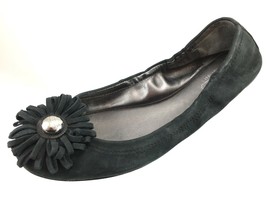 SH28 Coach 6.5B Ariza Black Nubuck Leather Ballet Flats Flower Embellished - $16.82