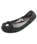 SH28 Coach 6.5B Ariza Black Nubuck Leather Ballet Flats Flower Embellished - $16.82